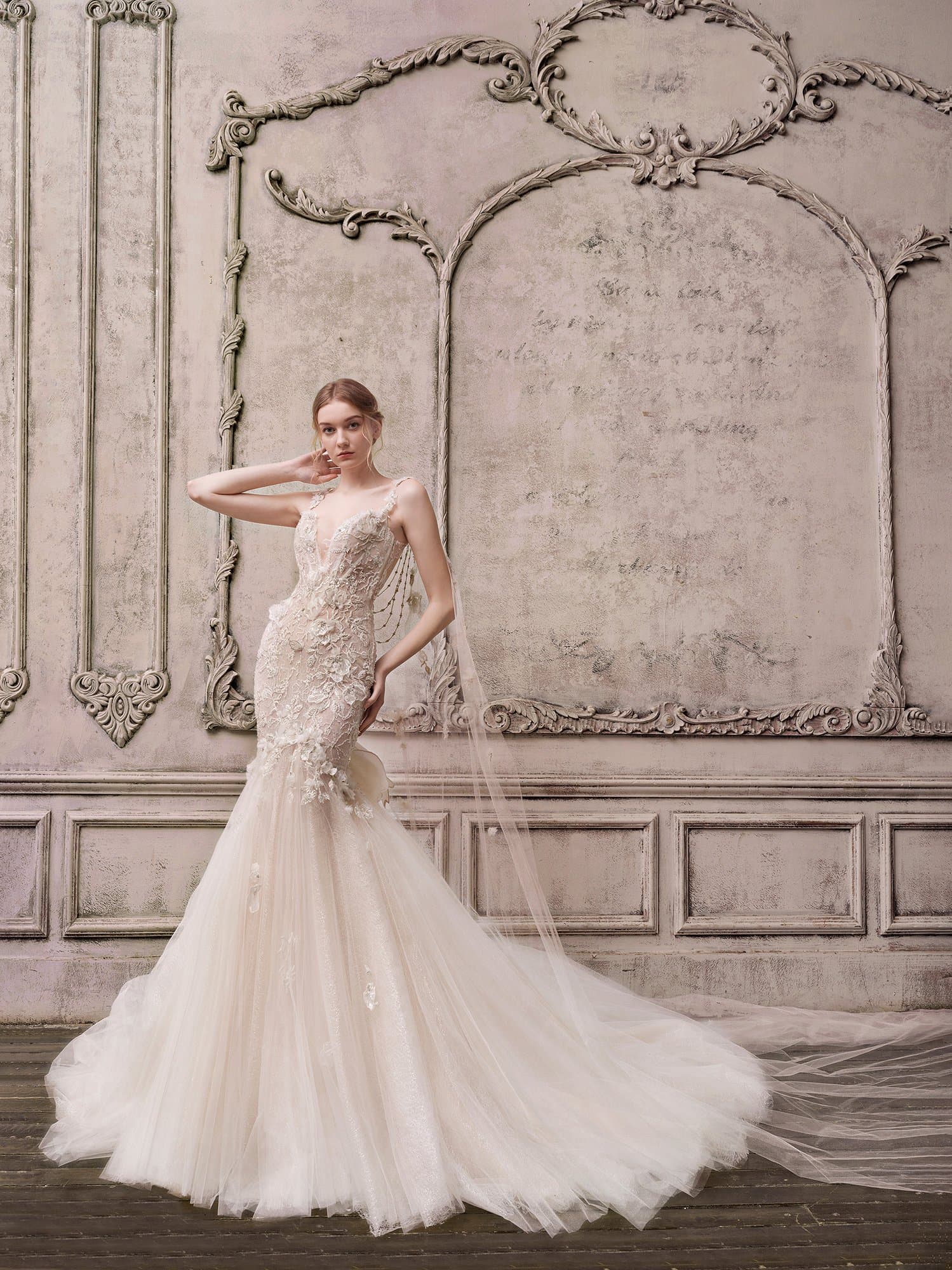 FLOWERS MERMAID WEDDIG DRESS WITH CAPE