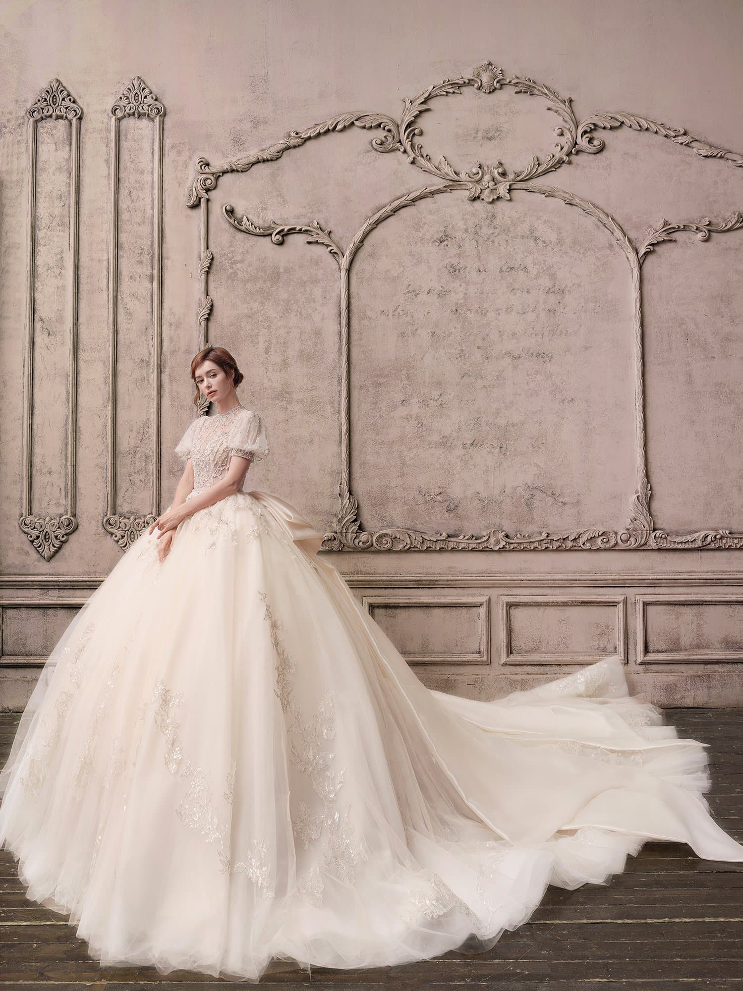 EMBROIDERED WEDDING GOWN WITH BOW-BACK