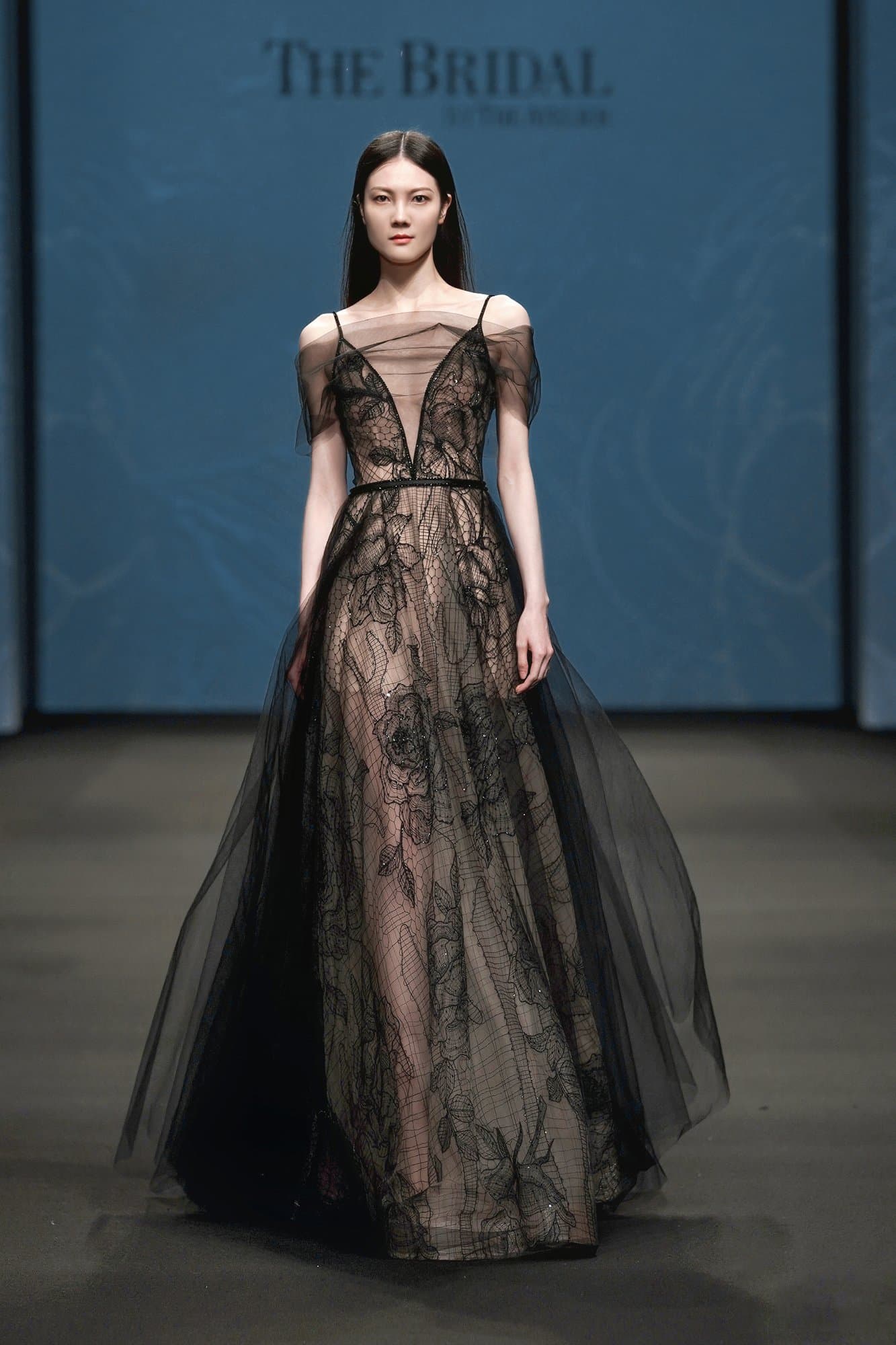 Embroidered Black Rose Long Dress