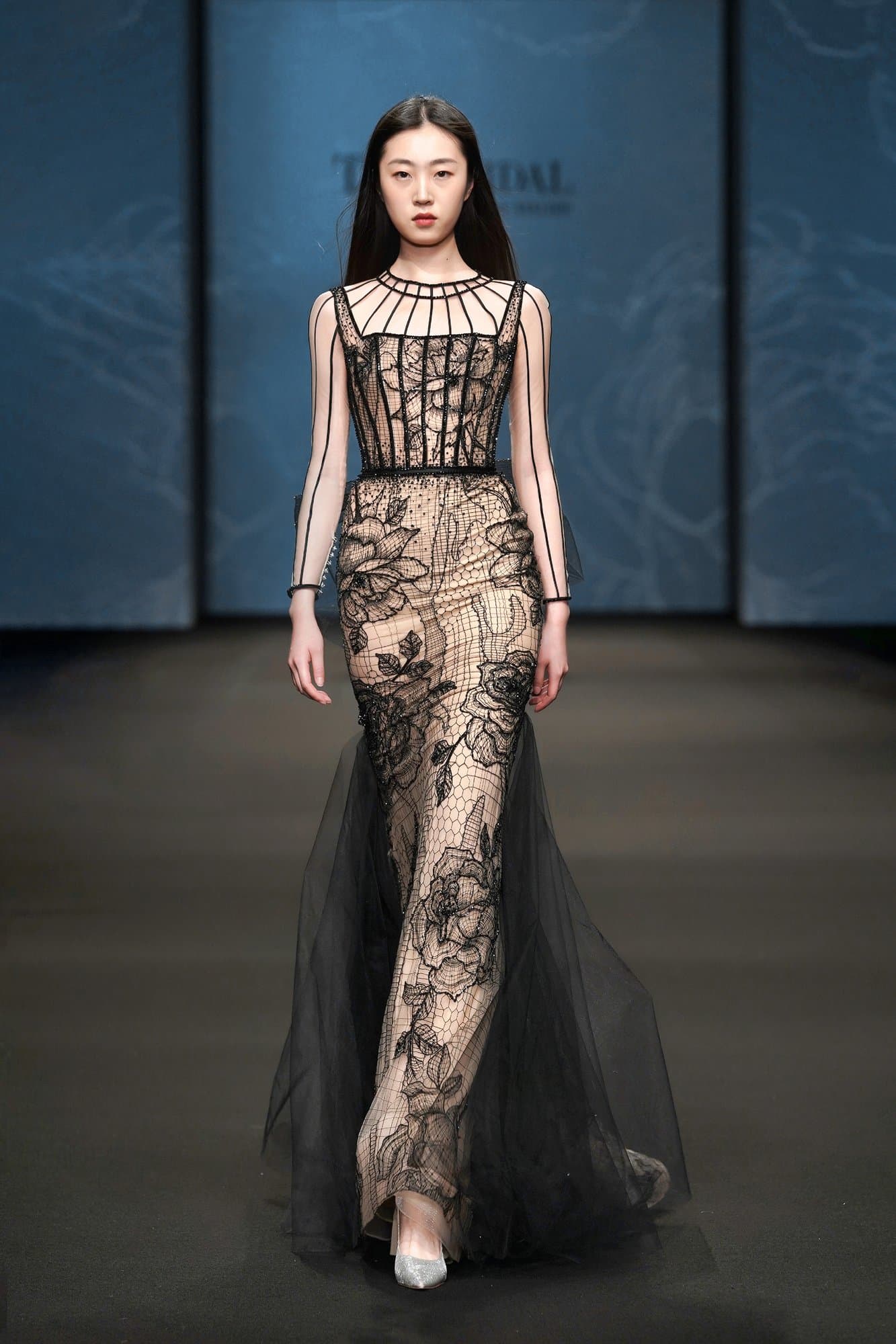 Embroidered Black Rose Mermaid Dress
