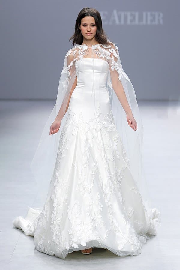 SATIN CORSET WEDDING GOWN WITH CAPE