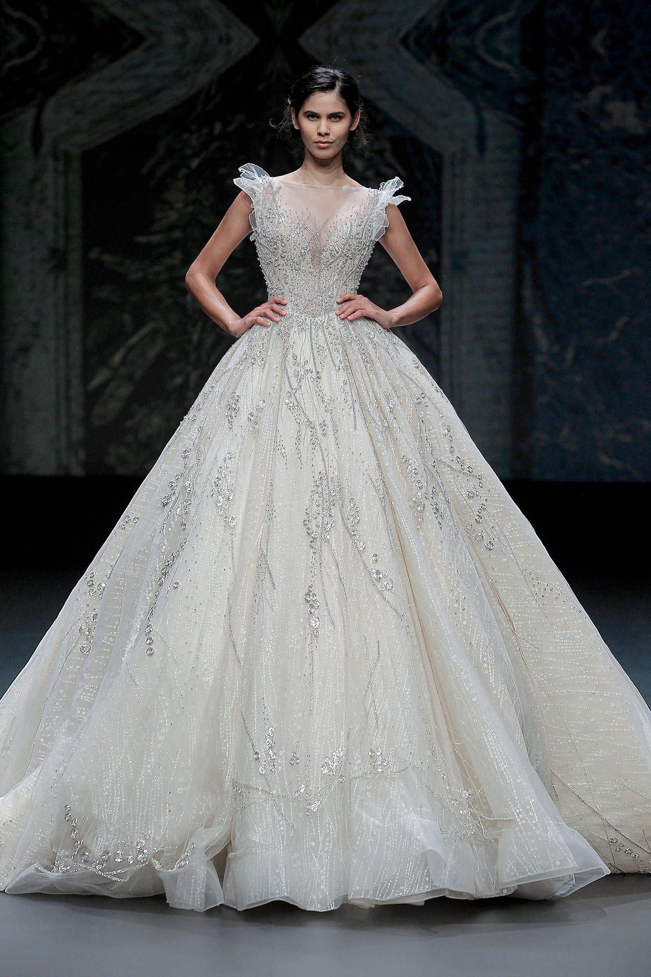 RUFFLEED SLEEVES ROYAL WEDDING GOWN