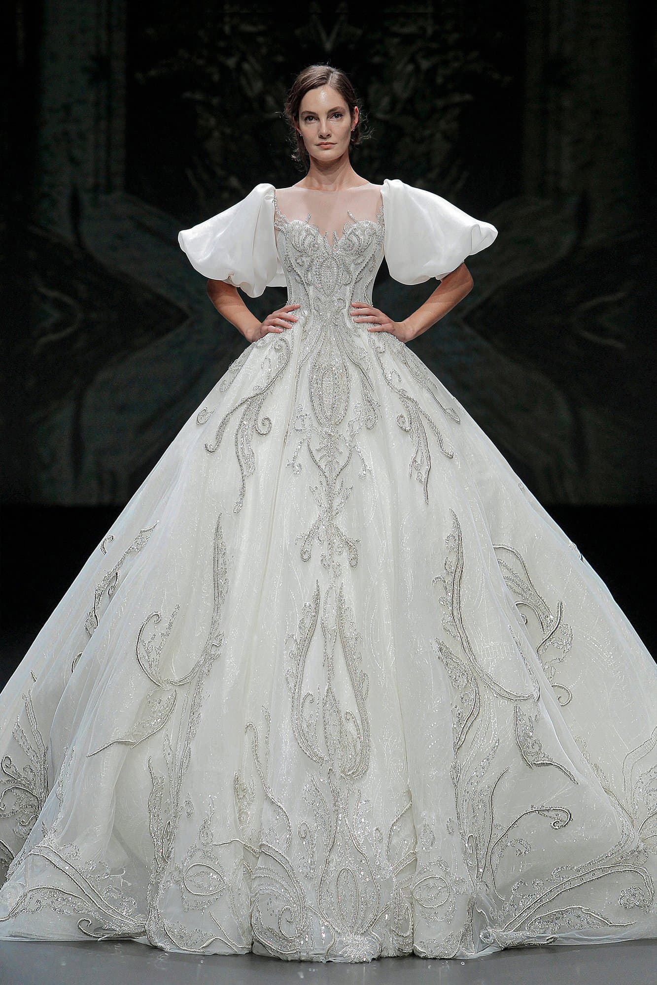 PUFF SLEEVES ROYAL WEDDING GOWN