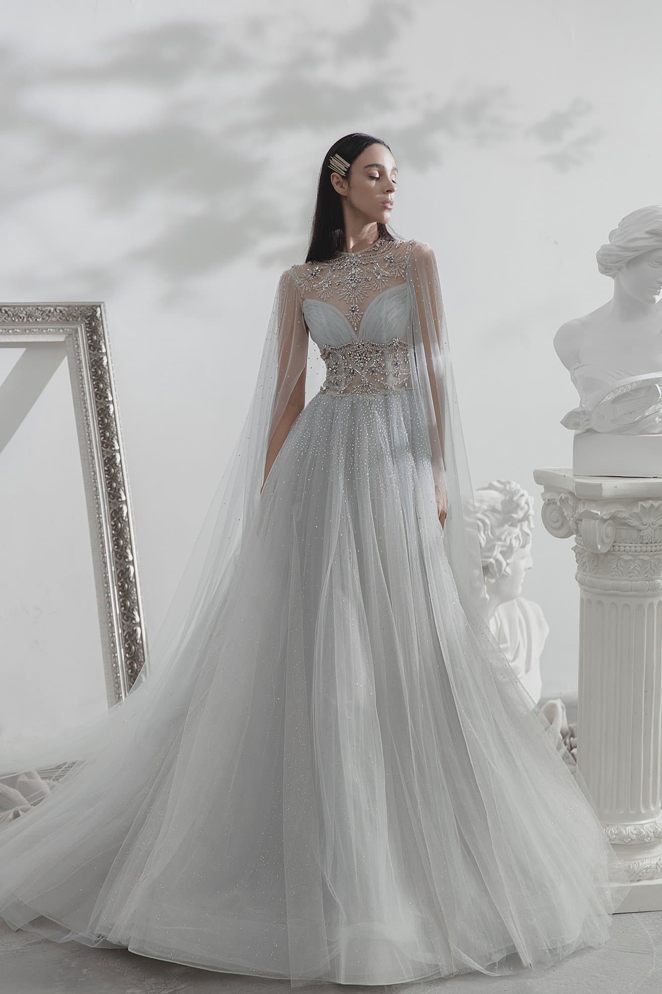 EMBROIDERED JEWEL-NECK DRESS