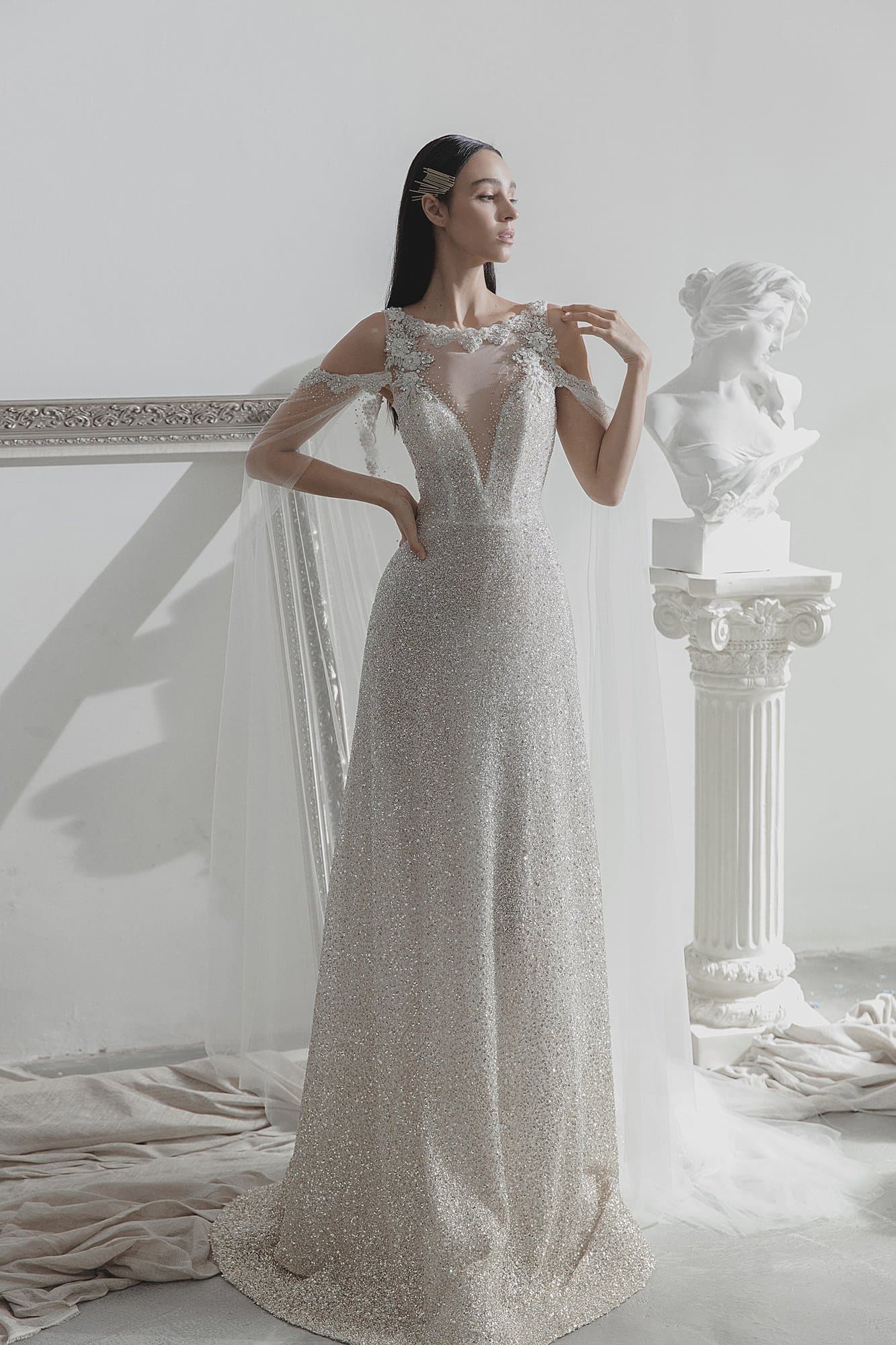 GRADIENT BEADED-EMBROIDERED DRESS