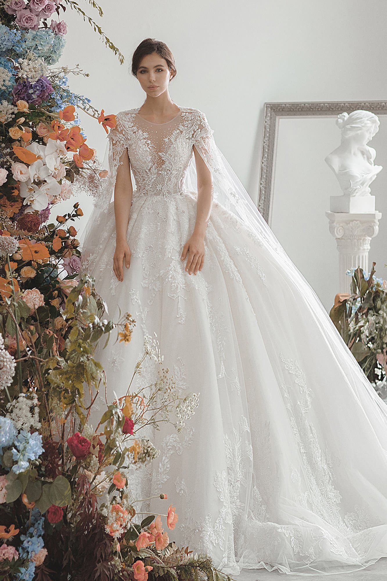 LACE WEDDING DRESS WITH CAPE
