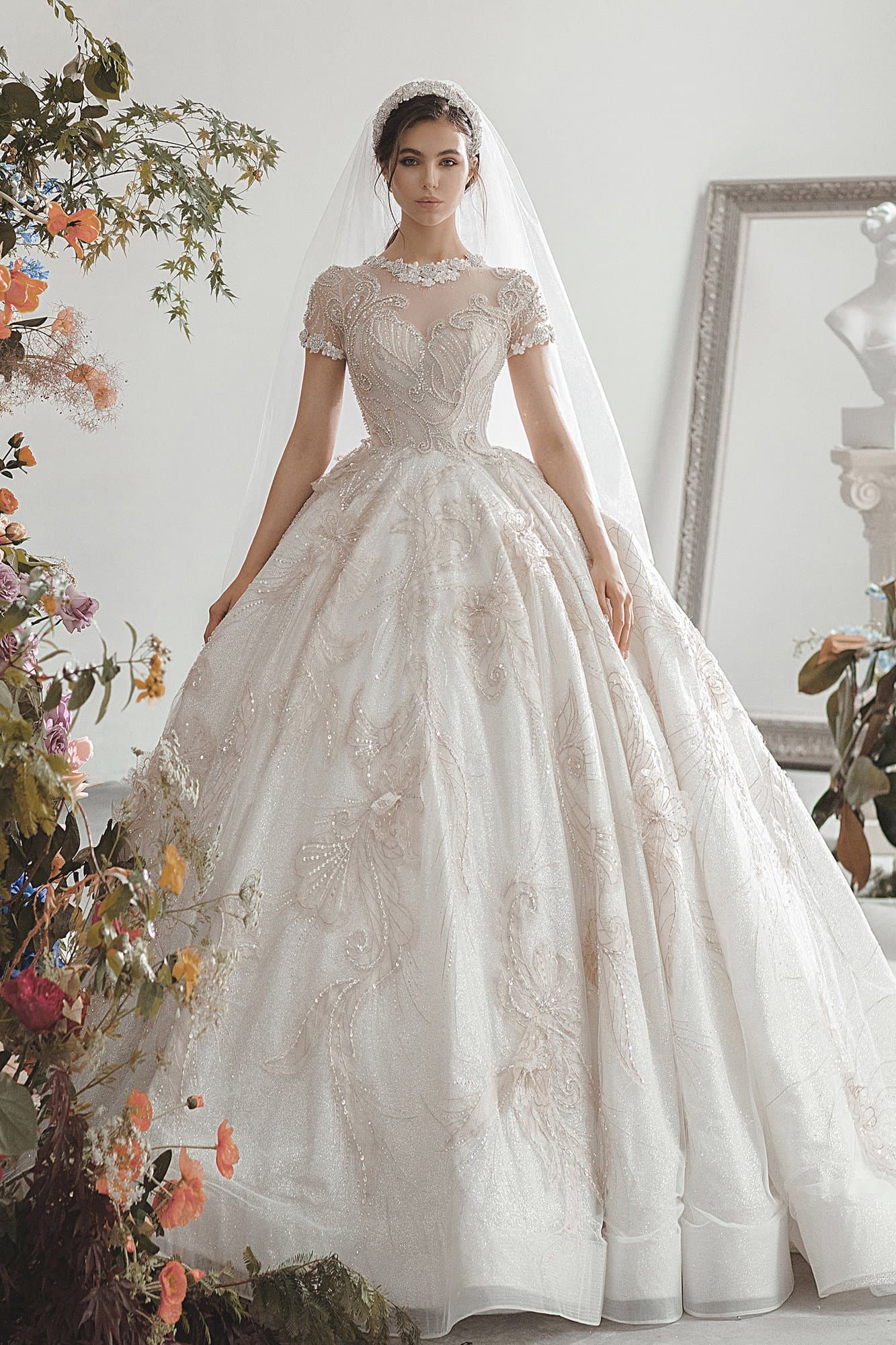 SHORT SLEEVES WEDDING GOWN
