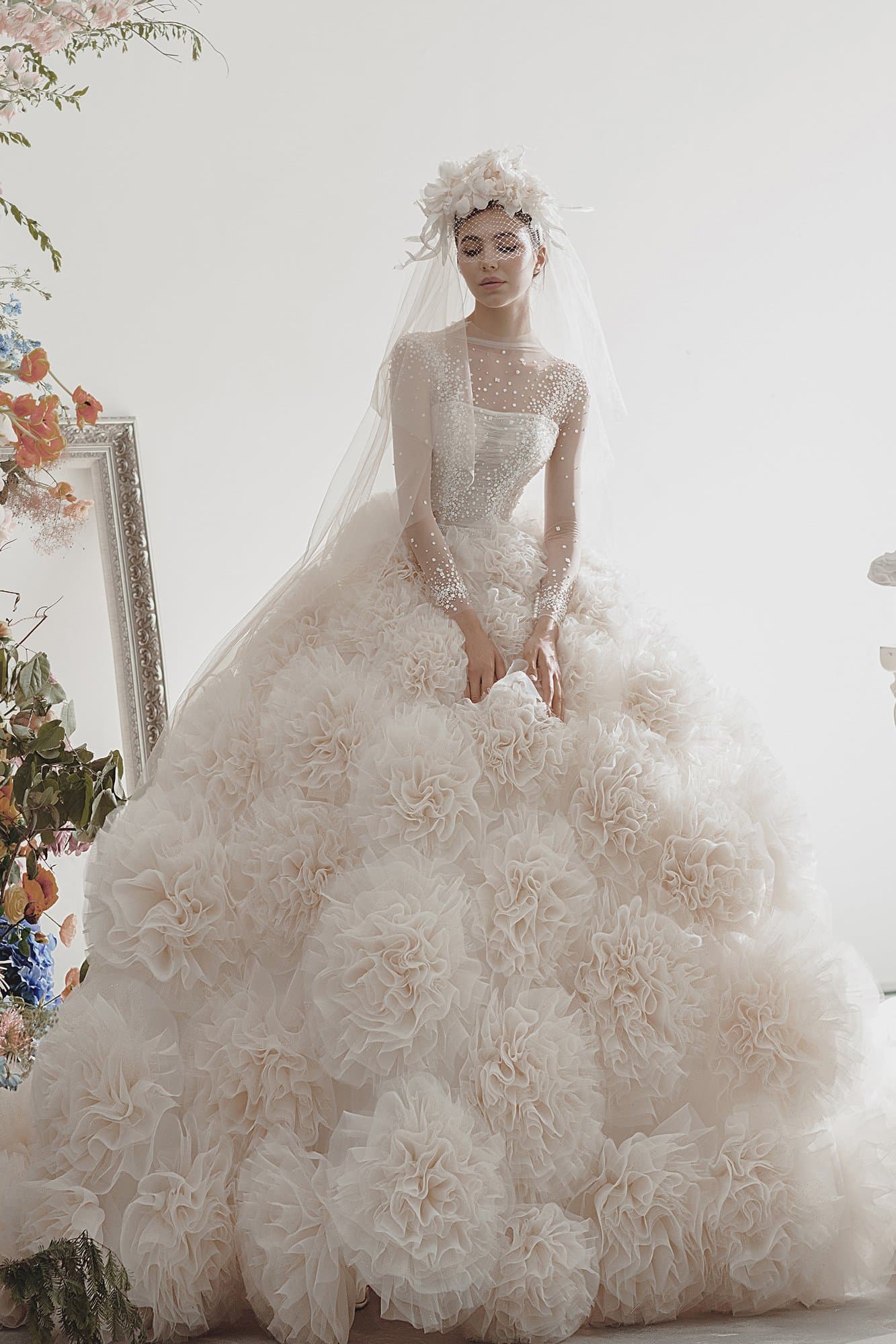 FLOWERS-DRAPED WEDDING GOWN