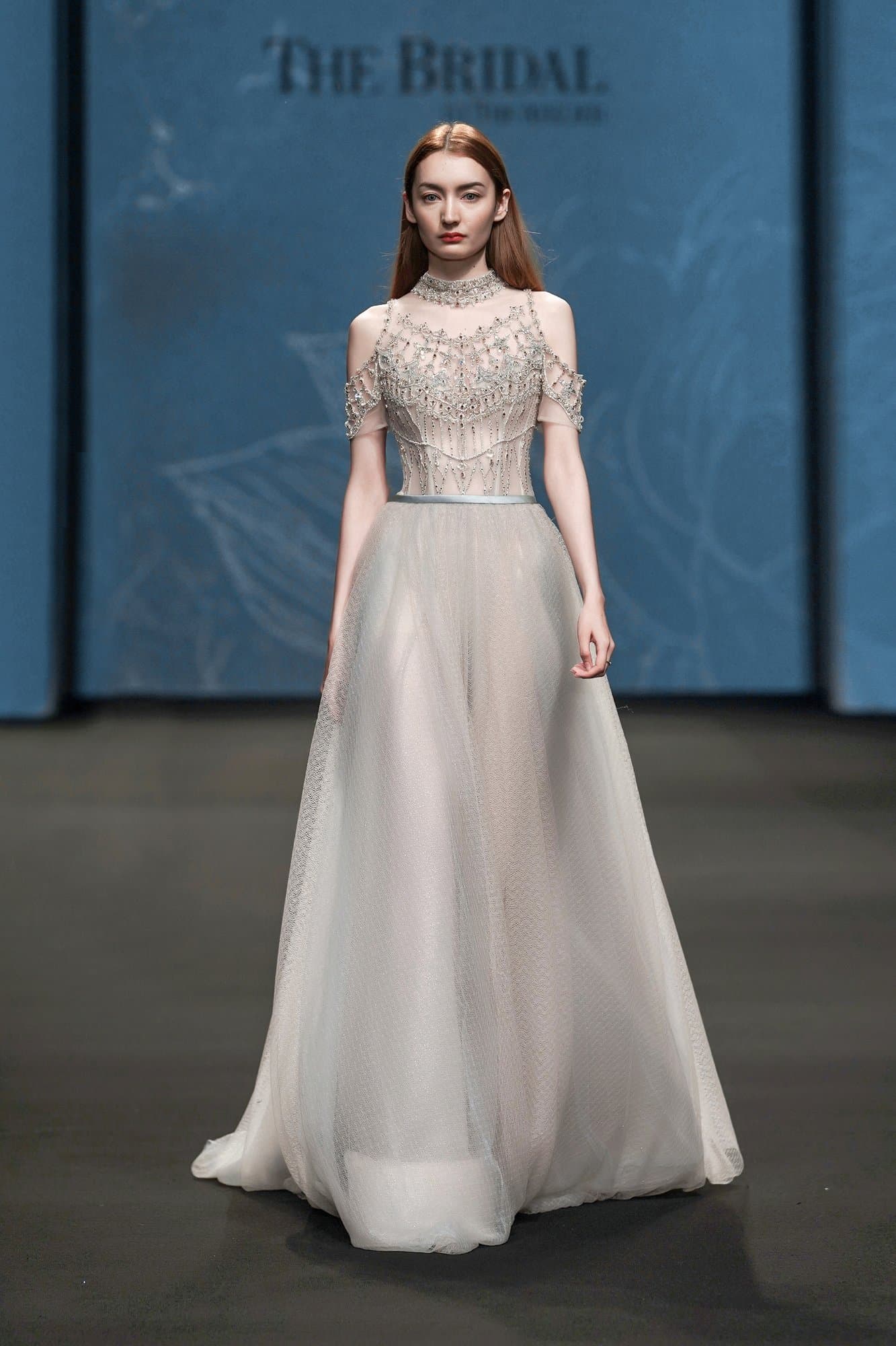 Embroidered Open Shoulder Long Dress