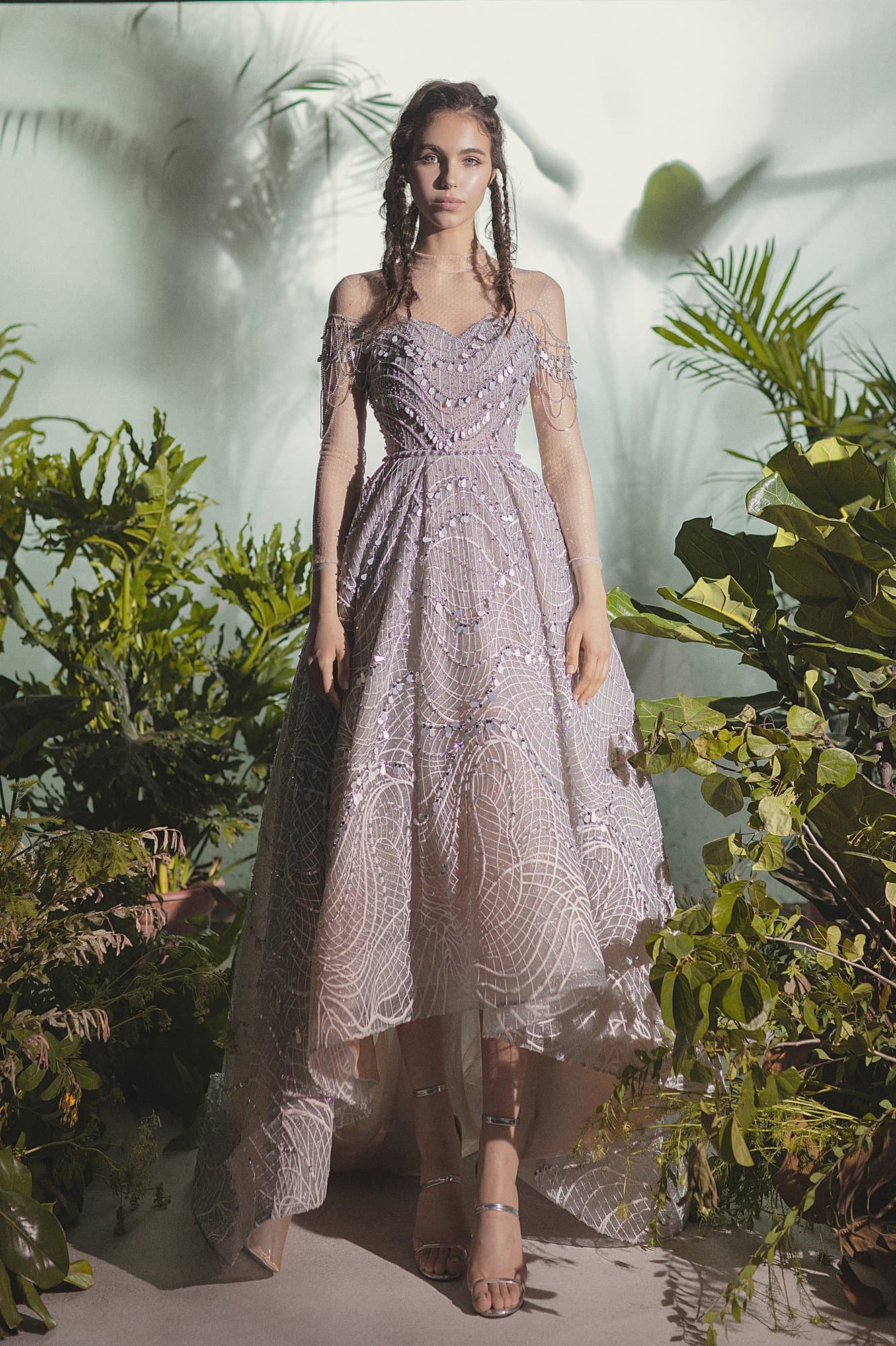 BEADED EMBROIDERED HIGH-LOW DRESS